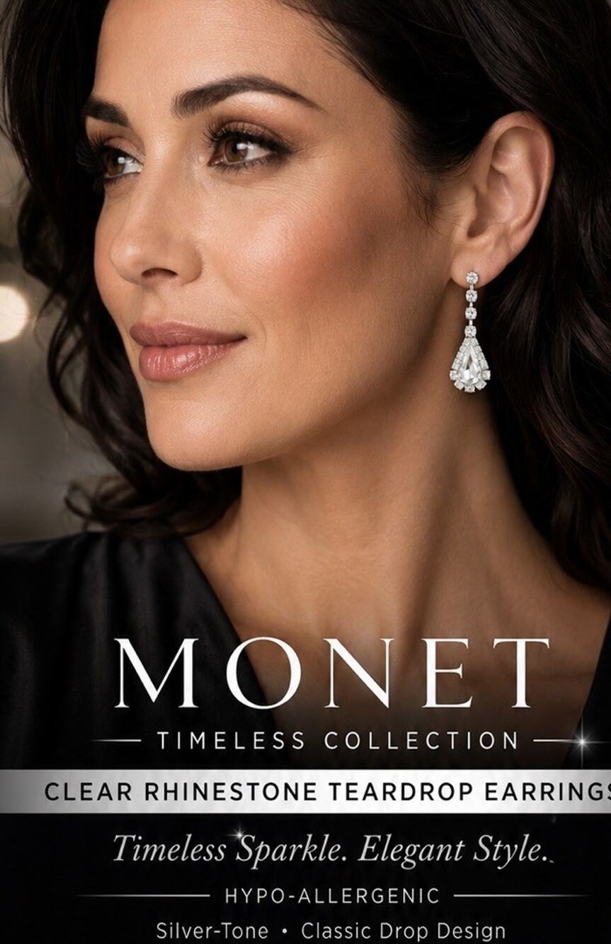 Monet Timeless Clear Rhinestone Teardrop Dangle Earrings Silver-Tone Hypo